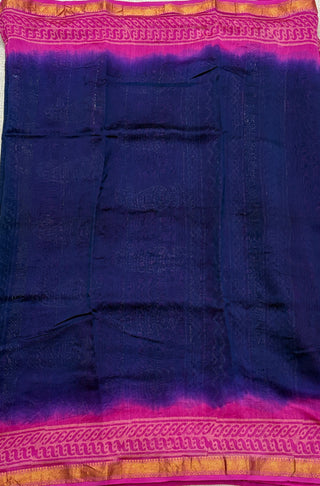 Handblock Maheshwari Silk Saree with Unstitched Blouse Piece