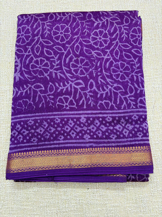 Handblock Maheshwari Silk Saree with Unstitched Blouse Piece