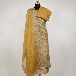 Mustard Silk Party Wear Designer Suit fabric with soft organza dupatta