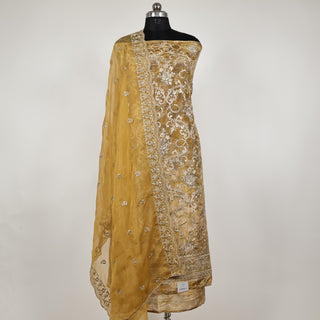 Mustard Silk Party Wear Designer Suit fabric with soft organza dupatta