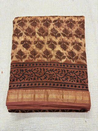 Vanaspati Handblock Maheshwari Silk Saree with Unstitched Blouse Piece