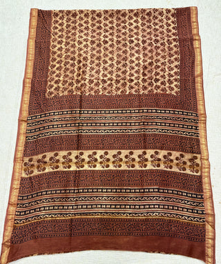 Vanaspati Handblock Maheshwari Silk Saree with Unstitched Blouse Piece