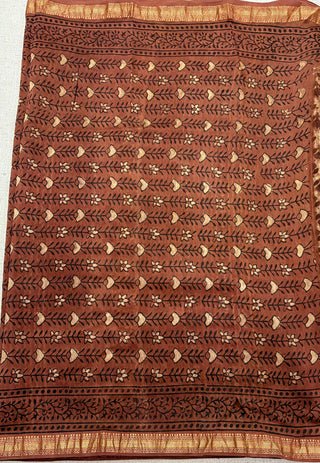 Vanaspati Handblock Maheshwari Silk Saree with Unstitched Blouse Piece