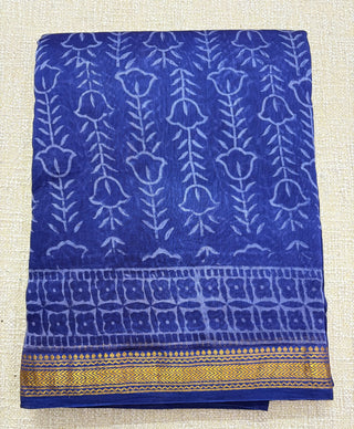 Handblock Maheshwari Silk Saree with Unstitched Blouse Piece