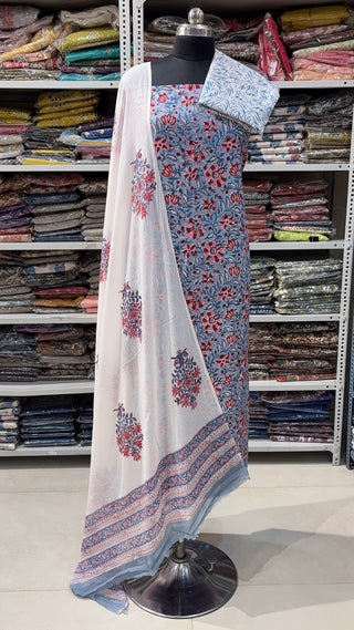 Handblock Cotton Suit Material with Cotton Dupatta