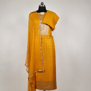 Yellow Color Dola Silk Party Wear Designer Suit fabric with chiffon dupatta