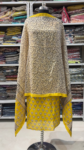 Handblock Chanderi Suit Material with Chanderi Dupatta(Lining Included)
