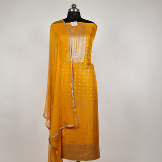 Yellow Color Dola Silk Party Wear Designer Suit fabric with chiffon dupatta