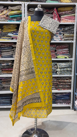 Handblock Chanderi Suit Material with Chanderi Dupatta(Lining Included)