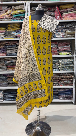 Handblock Chanderi Suit Material with Chanderi Dupatta(Lining Included)