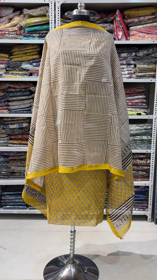 Handblock Chanderi Suit Material with Chanderi Dupatta & Chanderi bottom (Lining Included 5m))
