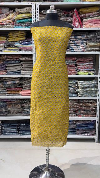 Handblock Chanderi Suit Material with Chanderi Dupatta & Chanderi bottom (Lining Included 5m))