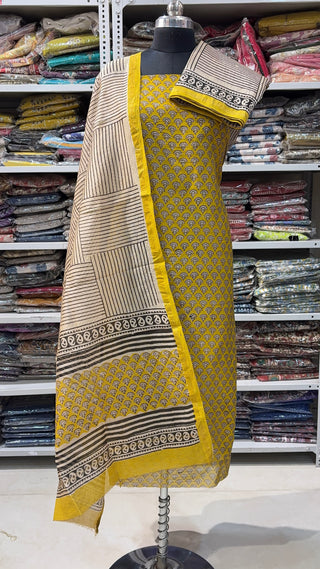 Handblock Chanderi Suit Material with Chanderi Dupatta & Chanderi bottom (Lining Included 5m))