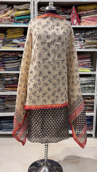 Handblock Chanderi Suit Material with Chanderi Dupatta & Chanderi bottom (Lining Included 5m))