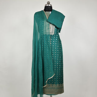 Sea Green Color Dola Silk Party Wear Designer Suit fabric with chiffon dupatta