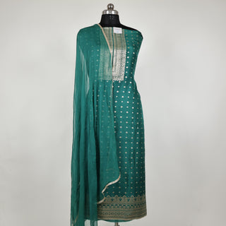 Sea Green Color Dola Silk Party Wear Designer Suit fabric with chiffon dupatta