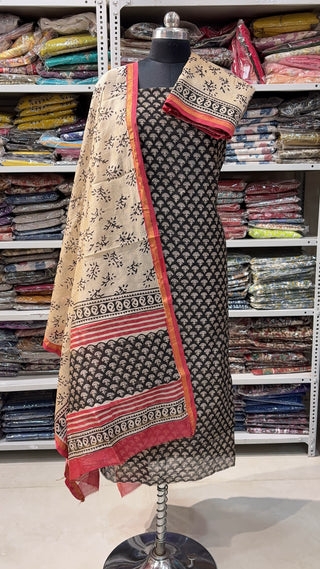 Handblock Chanderi Suit Material with Chanderi Dupatta & Chanderi bottom (Lining Included 5m))
