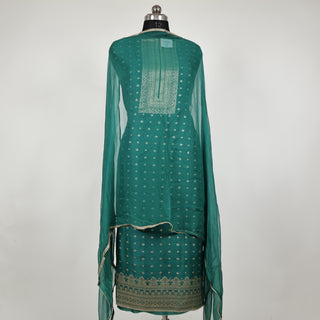 Sea Green Color Dola Silk Party Wear Designer Suit fabric with chiffon dupatta