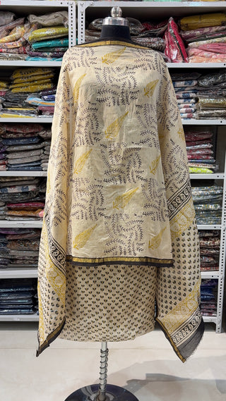 Handblock Chanderi Suit Material with Chanderi Dupatta & Chanderi bottom (Lining Included 5m)