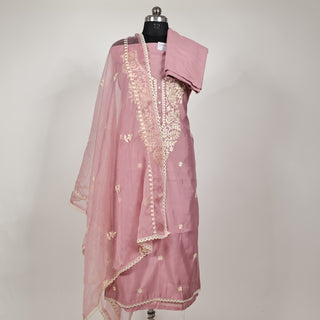 Pink color Party Wear Suit with embroidery and organic organza dupatta