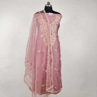 Pink color Party Wear Suit with embroidery and organic organza dupatta