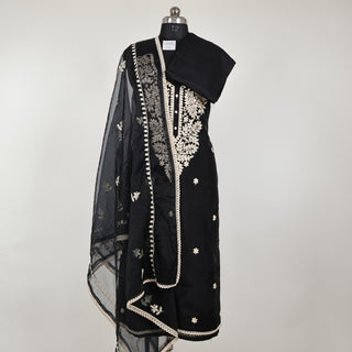 Black color Party Wear Suit with embroidery and organic organza dupatta