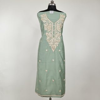 Sea Green color Party Wear Suit with embroidery and organic organza dupatta