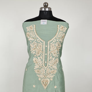 Sea Green color Party Wear Suit with embroidery and organic organza dupatta