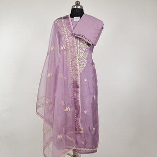 Mauve color Party Wear Suit with embroidery and organic organza dupatta