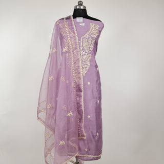 Mauve color Party Wear Suit with embroidery and organic organza dupatta