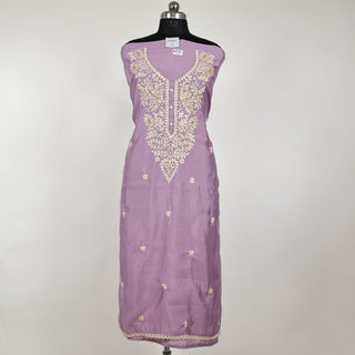 Mauve color Party Wear Suit with embroidery and organic organza dupatta