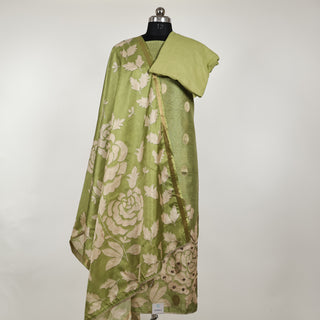 Green Chanderi Office Wear Designer Suit fabric with silk dupatta