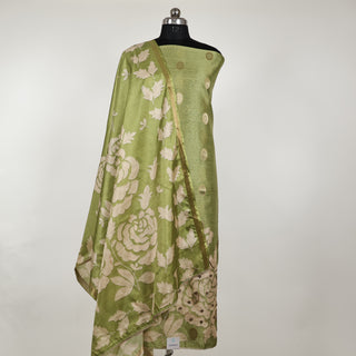 Green Chanderi Office Wear Designer Suit fabric with silk dupatta