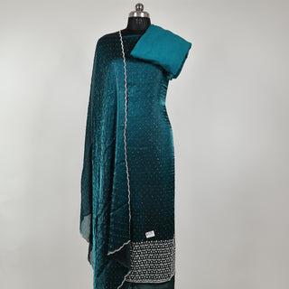 Bottle Green Crushed Shimmer Party Wear Designer Suit fabric with dupatta