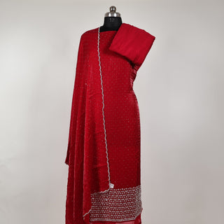 Red Crushed Shimmer Party Wear Designer Suit fabric with dupatta