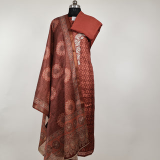 Brown Maheshwari Silk Office Wear Designer Suit fabric with maheshwari silk dupatta