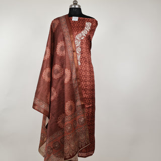 Brown Maheshwari Silk Office Wear Designer Suit fabric with maheshwari silk dupatta