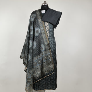 Gray Maheshwari Silk Office Wear Designer Suit fabric with maheshwari silk dupatta