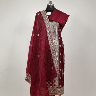 Maroon Color Crushed Shimmer Party Wear Designer Suit fabric with dupatta