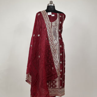 Maroon Color Crushed Shimmer Party Wear Designer Suit fabric with dupatta