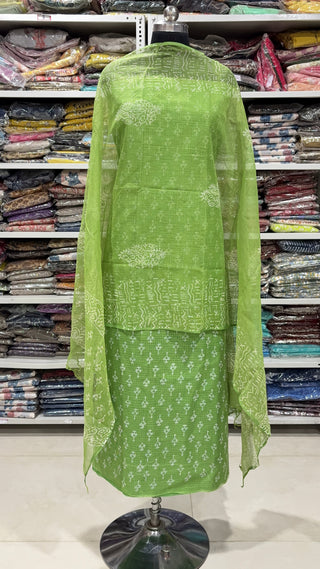 Hand block kota doria suit set for office wear (with Lining included)