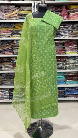 Hand block kota doria suit set for office wear (with Lining included)
