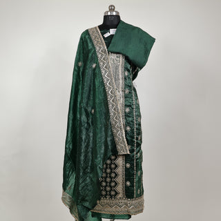 Green Color Crushed Shimmer Party Wear Designer Suit fabric with dupatta