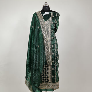 Green Color Crushed Shimmer Party Wear Designer Suit fabric with dupatta