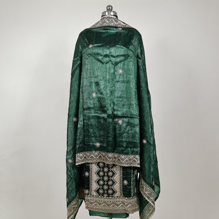 Green Color Crushed Shimmer Party Wear Designer Suit fabric with dupatta