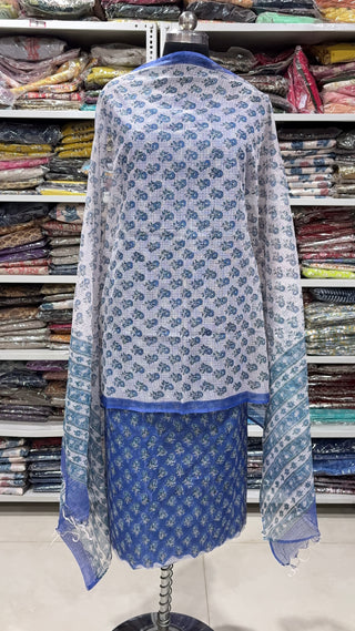 Hand block kota doria suit set for office wear (with Lining included)