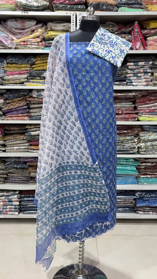 Hand block kota doria suit set for office wear (with Lining included)