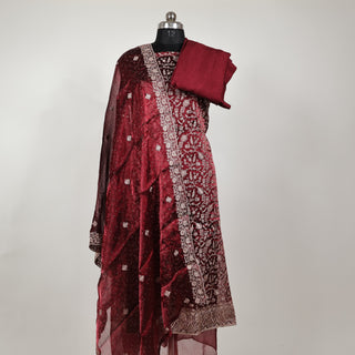 Maroon Color Crushed Shimmer Party Wear Designer Suit fabric with dupatta