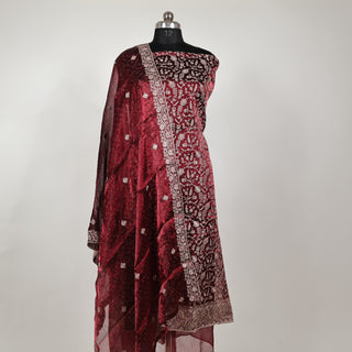 Maroon Color Crushed Shimmer Party Wear Designer Suit fabric with dupatta