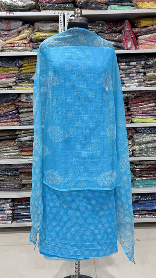 Hand block kota doria suit set for office wear (with Lining included)
